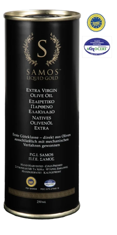 Odkryj oliwę Samos z odmian Throubolia i Koroneiki w puszce 250ml. Owocowa, lekko pikantna. Idealna na prezent. Kwasowość 0,28%. Wysyłamy z Polski w 24h!
