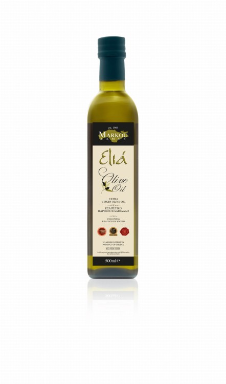 Oliwa EVOO Elia 500 ml – Koroneiki Troumbolia, Tłoczona na Zimno, w ciemnej butelce