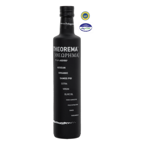 Wybierz oliwę extra virgin Theorema BIO z Samos w butelce 500 ml. Doskonała do codziennego gotowania. Tłoczona na zimno z oliwek Koroneiki i Throubolia, kwasowość 0,28%. Odkryj prawdziwy smak Grecji.